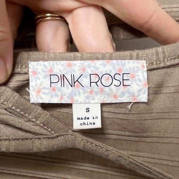 Pink Rose Women's Maxi Dress S Tan Sleeveless Blouson Ribbed Drawstring Long - Picture 6 of 8